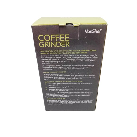 VonShef Electric Coffee Grinder Large Capacity Black Transparent Lid One-Touch - Picture 3 of 4
